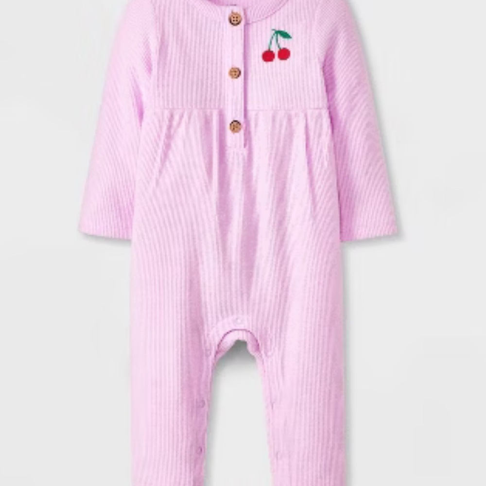 Cat & Jack Pink Cherry Buttoned Romper 6-9 Months NWT